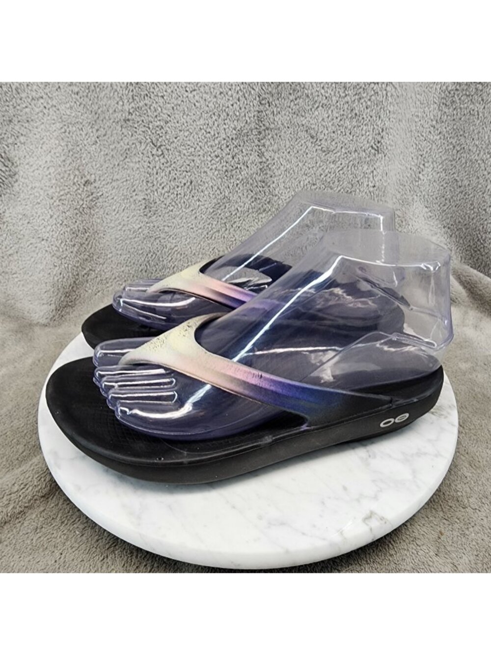 Oofos Shoes Womens Size 6 Black Rainbow Oolala Luxe Recovery Sandals *Read*